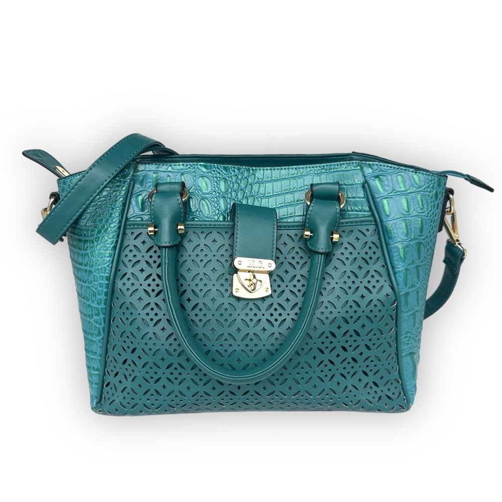 Marc Chantal Teal Green Hand Bag Alligator Skin Print